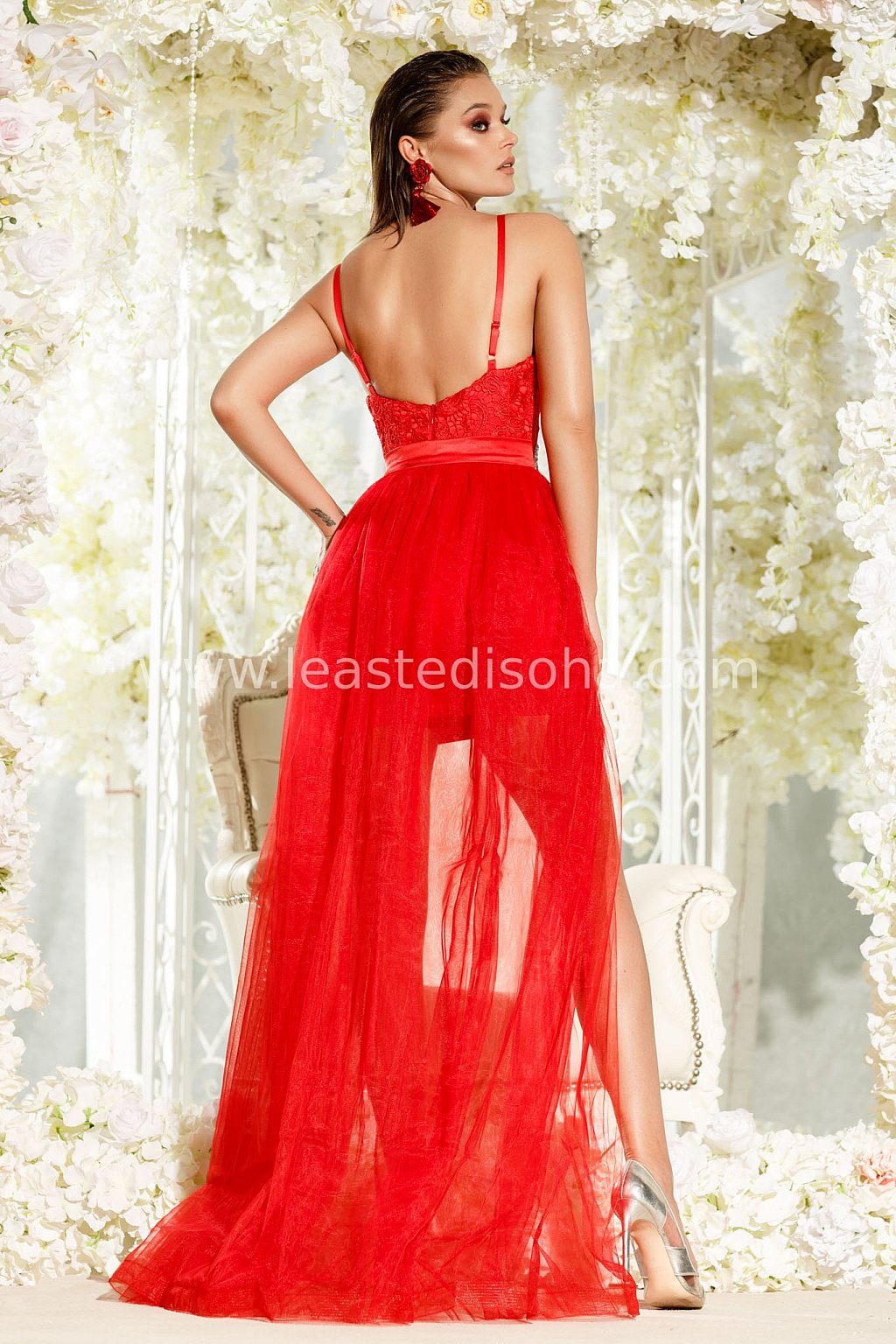 Offerta! 0590 ABITO ROSSO MULTISTRATO IN TULLE CORTO DAVANTI CON CODA DIETRO